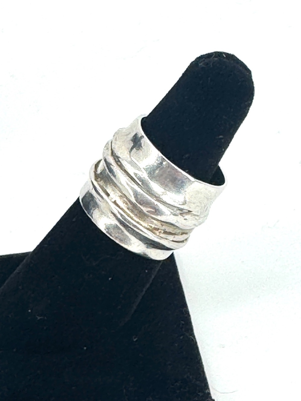 Estate modernist Sterling Silver Wide Band Ring - Picture 2 of 6